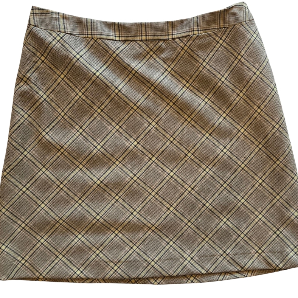 The Limited Y2k Virtual Stretch System Beige, Yellow & Brown Plaid A-Line Skirt